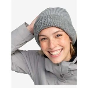 Roxy Women's Heather Grey Beanie Embroidered Logo‎ Winter One Size NWT